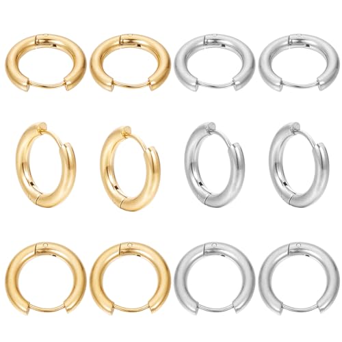 SUNNYCLUE 1 Box 12 works 2 Colors Leverback Earring Hooks Huggie Hoops Real 18K Gold Plated Stainless Steel 14mm Round Lever Back Ear Wires Huggie Hoop Earring Findings for Jewellery Making Supplies