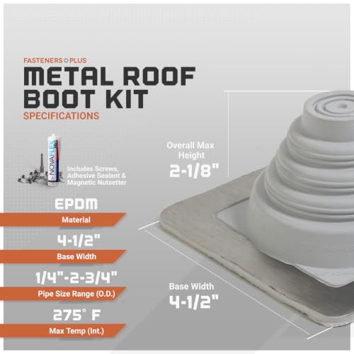 Image of #1 Square EPDM Metal Roof Pipe Flashing Boot with Complete Install Kit (Fits 1 /4 inch - 2-3 /4 inch Pipe OD), Gray