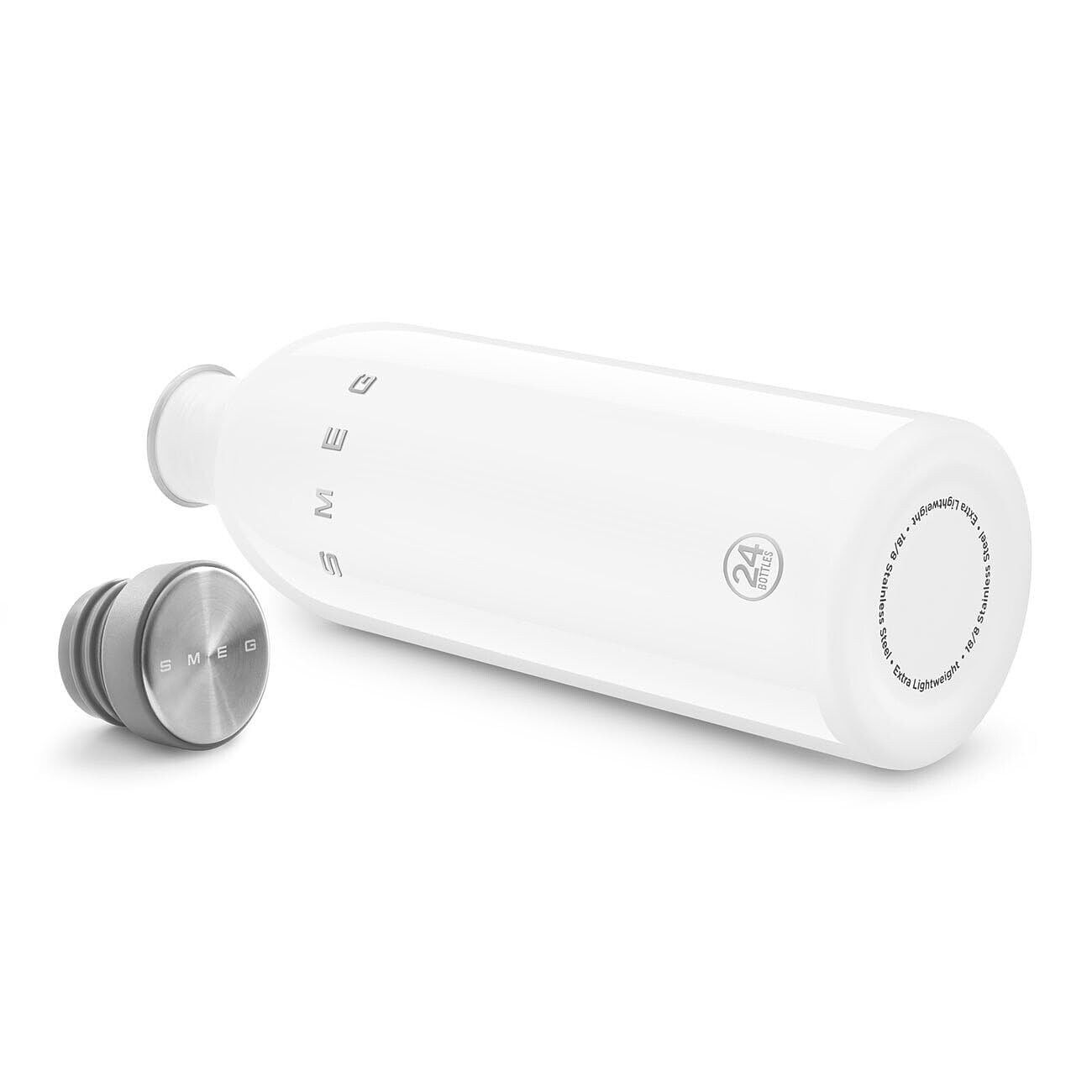 Smeg x 24Bottles Urban Bottle, Gourde 1l WBF02WH, Bouteille Inox 18/8 de Qualité Alimentaire, Non Isotherme, Fermeture Hermétique, Blanc