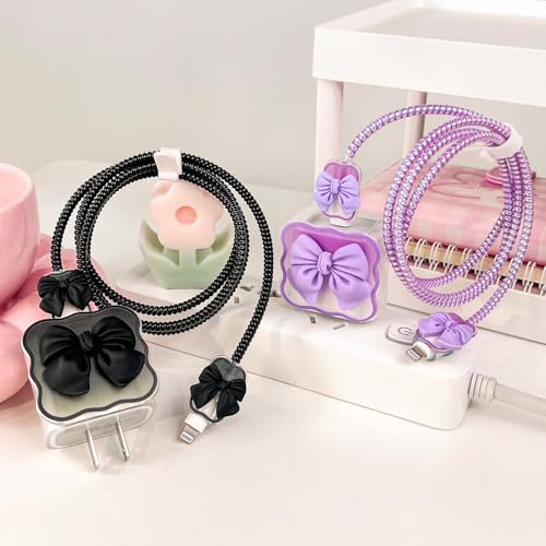 Image of CERLINK Charger Protector Combo Set for iPhone 18W /20W with Cute Protective Cover & Zipper Storage Pouch | Stylish Charging Accessory Gift Set (Pink Bow)