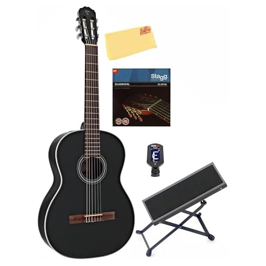 Takamine GC2 Classical Guitar - Black Bundle with Foot Stool, Tuner, Strings, and Austin Bazaar Polishing Cloth