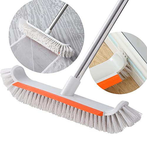 Quanerba Cepillo de Limpieza de Suelos, con escobilla de Goma de Mango Largo e Interior de cerdas duras, Cepillo para Fregar en el Piso con 130cm Mango Largo Ajustable para Baño, Bañera, Azulejos Cover