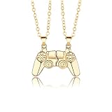 Magnet Game Controller Necklace Couple Matching Pendant Necklace for Men Women Friendship Necklace for Best Friends Magnet Game Console Handle Necklace Sister Necklace Street Hiphop Jewelry (Gold)
