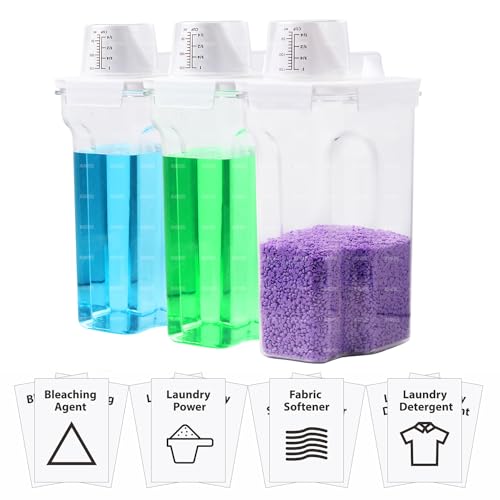 [3 Pack] Liquid Laundry Detergent Dispenser for Laundry Room Organization and Storage, 95oz Large Capacity Laundry Soap Containers with 12 Removable Labels, BPA Free & PET Plastic Clear