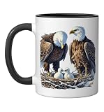 Bald Eagle Family Shirt Two Eaglets Nest Bird Watching Ceramic Mug, Black/White, 11oz