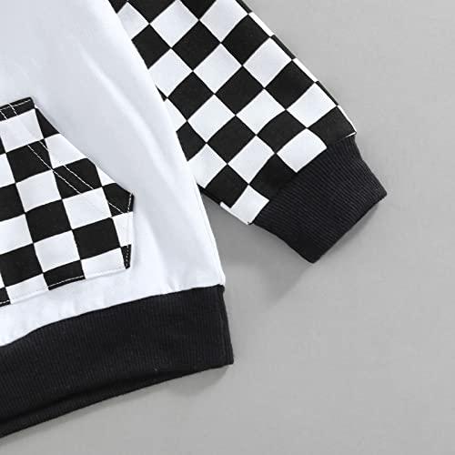 Toddler Baby Boy Girl Fall Winter Clothes Checkerboard Plaid Hoodie Sweatshirt Tops Elastic Waist Pants Set 2Pcs Outfit (B Black, 2-3 Years) #TOP4