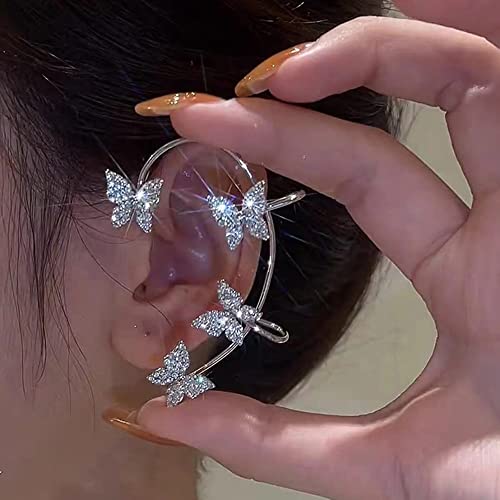 Asphire Glitter Rhinestone Butterfly Snowflake Ear Cuff 1 Pair Vintage Non-Piercing Fake Earrings Bridal Wedding Climber Ear Wrap Prom Ball Jewelry For Women Girls (Butterfly) #TOP1