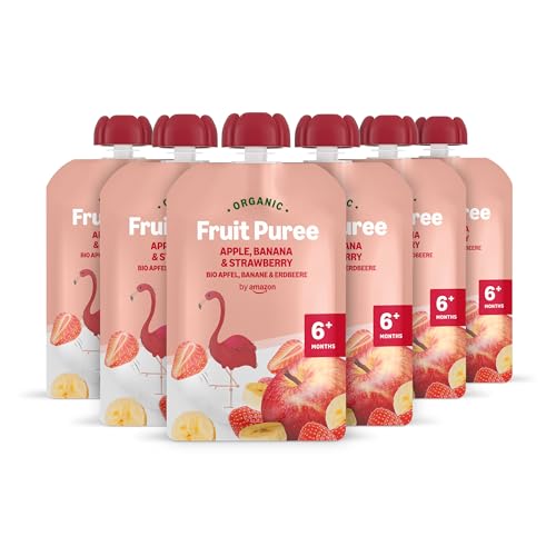 by Amazon Bio Apfel Banane & Erdbeere Quetschbeutel - 6 x 90g - Vorher Mama Bear