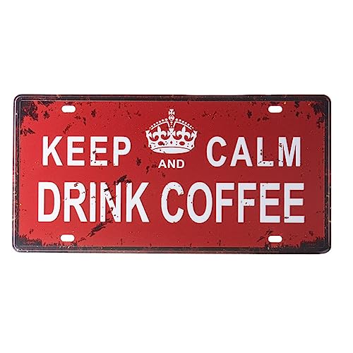 Image of Keep Calm And Drink Coffee Vintage Retro Metal Signs - License Wall Plate, Decorative Car Tag - Ideal for Cafe, Restaurant, Shop, Home, Hotel, Club, Office, Living Area - Design Plaque