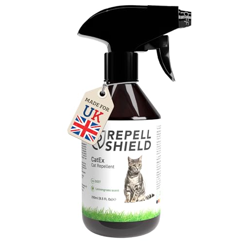 RepellShield® Cat Repellent Spray - Natural Anti-Scratch Citronella Spray & Cat Deterrent for Gardens & Indoors, Safe Cat Deterrents for Home & Outdoor Use, Pet & Plant Friendly 250ml, Made in Germany