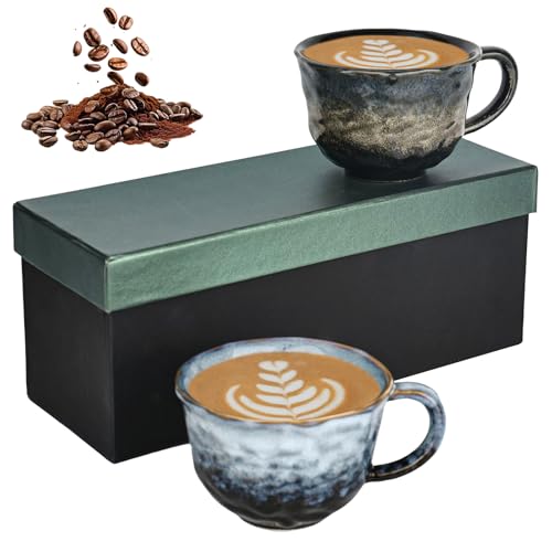 Lot de 2 tasses à cappuccino à paroi épaisse avec anse - 270 ml - Coffret cadeau - Passe au lave-vaisselle - Pour café, thé, latte macchiato