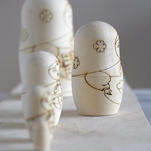 Blank Nesting Dolls For Self-Coloring. Set Of 5 Traditional Matryoshka Unpainted Nesting Dolls, 4.2 Inches #TOP3