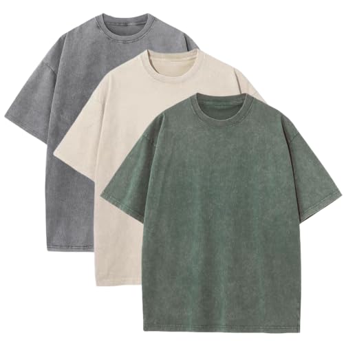 Image of 3 Pcs Men's Oversized Heavy Cotton Summer T-Shirts Vintage Tee Loose Fit Short Sleeve Casual Tshirts for Men Women