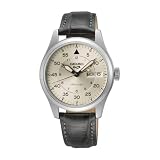 SEIKO SRPJ87 メンズ アナログ 機械式腕時計 - ベージュの文字盤 グレーレザーバンド - 100メートル防水 深さ 機械式腕時計 カジュアル クラシック, カジュアル、クラシック