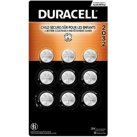 Duracell 2032 Lithium Battery, 9 Count (Pack of 1) Child Safety Features, Compatible with Apple AirTag, Key Fob, Tea Light Candles and Other Devices, CR2032 Battery, Lithium Coin Battery Cover
