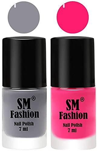 Image of Long Lasting Nail Polish | Nail Paint Combo 7 ml Each) - Set of 2 Gray-Deep Pink