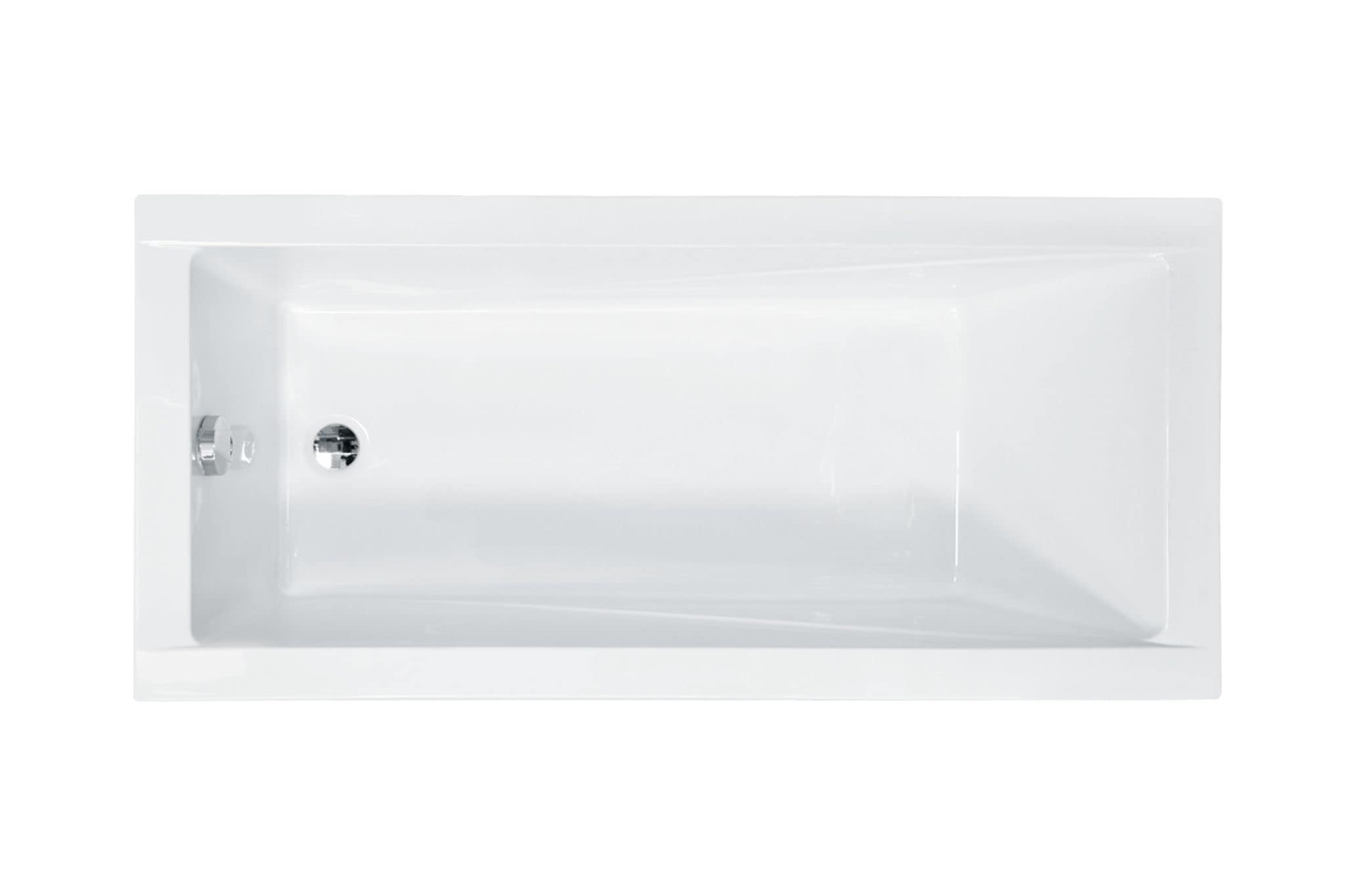 Baignoire rectangulaire BADLAND - En acrylique - 140 x 70 cm - Blanc - Kit complet - Tablier en acrylique - Siphon - Pieds de baignoire - Design moderne - Bonde chromée - Fabriqué en UE - 4 en 1
