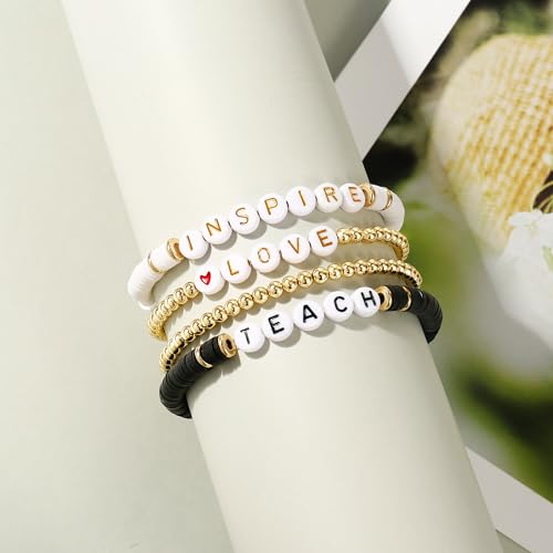 Teacher Gifts Bracelets Stretch for Women Polymer Clay Stackable Charm Agate black Beads Teacher Appreciation Gifts - Image 5
