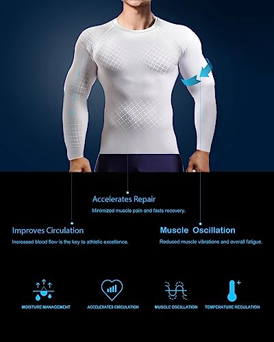 HOPLYNN 4 Pack Workout Compression Shirts Men Long/Short Sleeve Rash Guard Athletic Undershirt Gear T Shirt for Sports 2 Black 2 White S - Thumbnail 2