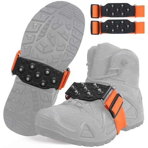 Ice Cleats Crampons Mid-Sole Snow Traction Cleats Non Slip Ice Shoes Grippers with Adjustable Straps 7 Tungsten Studs Rotatable Crampons for Hiking Boots Women Men Outdoor Indoor Cover