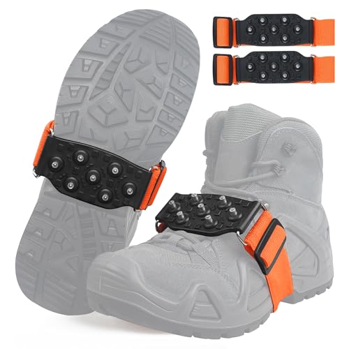 Ice Cleats Mid-Sole Snow Traction Cleats for Walking on Snow and Ice Anti Slip Rotatable Crampons Ice Shoes Grippers 7 Tungsten Studs for Women Men Outdoor/Indoor Jogging Hiking