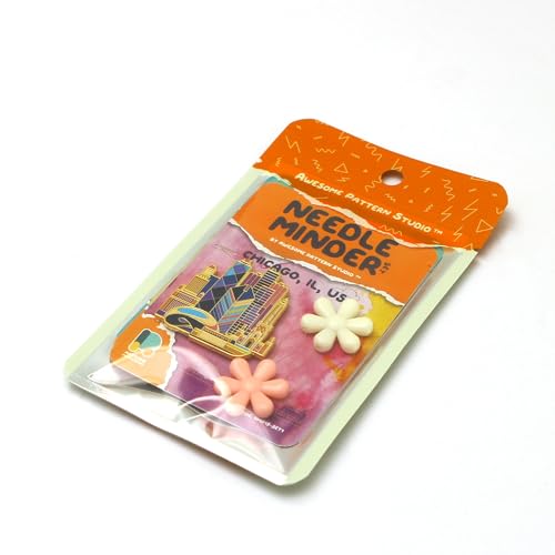 Image of Awesome Pattern Studio Needle Minder Set - Chicago Magnetic Needle Minder + 2 Needle Threaders. Enamel Pin for Cross Stitch, Embroidery and Craft