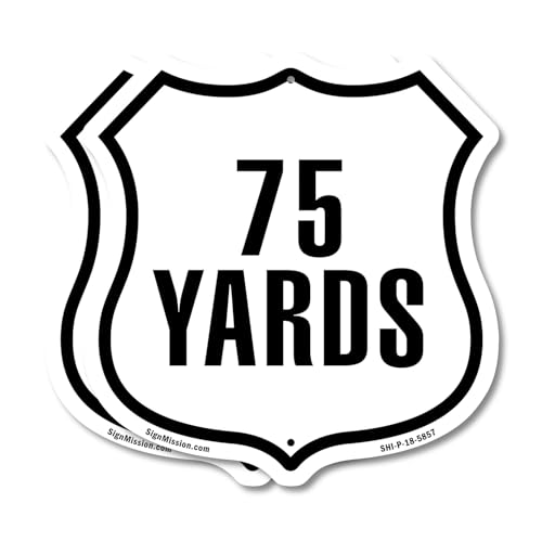 75 Yards Golf Course Running Race 5k Marathon Distance Marker (2 Pack) 6 inch X 6 inch Shield Shaped Commercial Grade Plastic Signs Weather Resistant Made in the USA