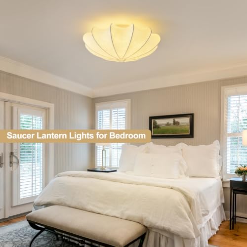 Pandaluna Silk Flush Mount Ceiling Light 23.6in White Imitation Silk Saucer by Pandaluna - Used condition - Image 5