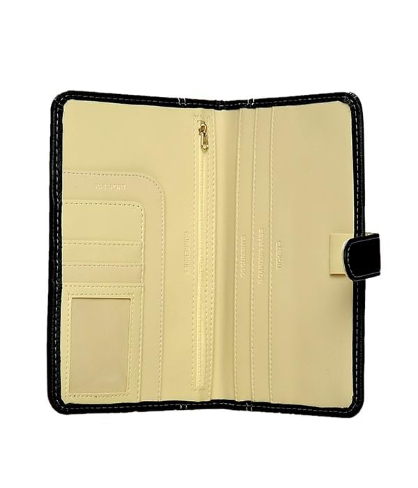 Image of Eurostyle Unisex Passport Holder & Travel Document Organizer | PU Leather Passport Wallet with Ticket, Boarding Pass, Currency & Credit Card Pockets, Coin Pouch & Buckle Closure | Black