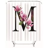 Isdreem Duschvorhang Zum Klemmen Lustige Duschvorhänge Buchstabe M Mit Blume New York Badewanne Elegant Weiß Rosa Schwarz Wasserdichtes Polyester, Leicht Reinigen 200x180cm