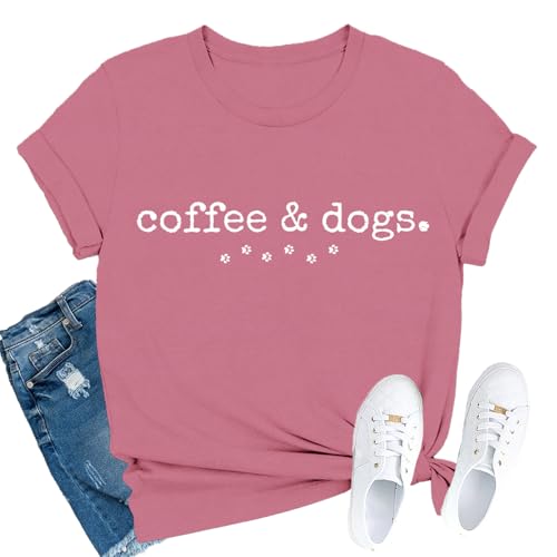 FlowFem Dog Mom Shirts for Women Coffee and Dogs Shirt Cute Paw Print T-Shirt Puppy Pet Mama Tee Tops