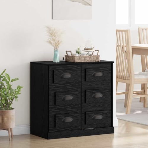 vidaXL Vitrina Roble Negro 70 x 35,5 x 67,5 cm Madera contrachapada, Amplio Espacio, aparador rústico, Resistente Mueble de Madera, cómodo Organizador para el hogar - imagen 2