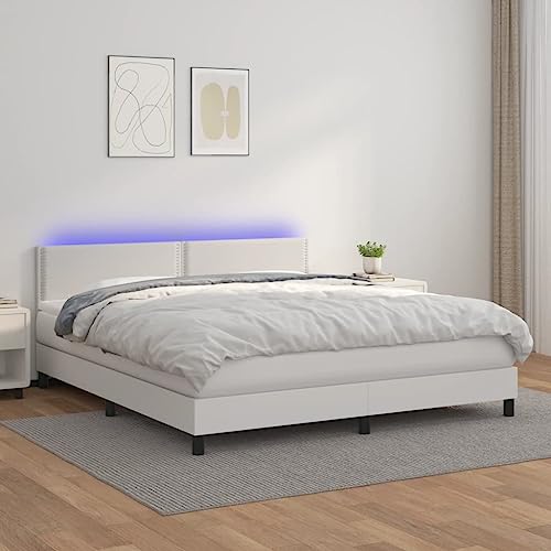 Vetnasa Cama Box Spring colchón y LED Cuero sintético 180x200 cm Mobiliario, Camas y Accesorios, Camas y somieres 72,34 KG