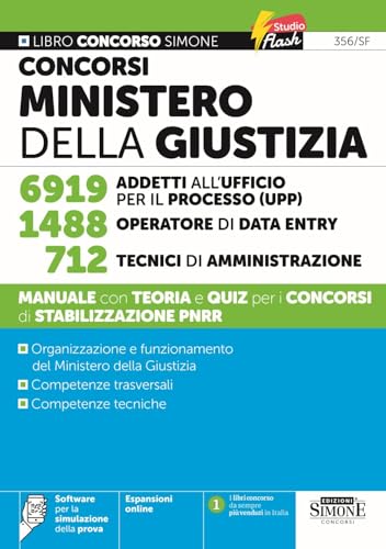 Concorsi Ministero della Giustizia – 6919 Addetti all’ufficio per il processo (UPP) – 1488 Operatore di Data Entry – 712 Tecnici di amministrazione – Manuale con teoria e quiz