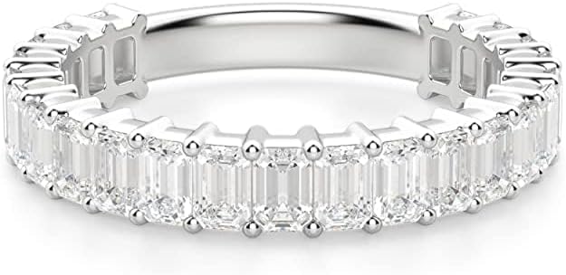 2.0 TCW Emerald Cut Eternity Moissanite Wedding Band for Women Engagement Bridal Ring Silver Solid White/Yellow/Rose Gold Vintage Matching Stackable Anniversary Bands Gifts