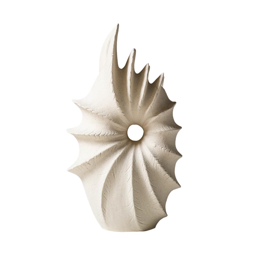 Bamboo Decor | Contemporary Ceramic Vase Minimalist Design_Nordic Style For Flowers-Dried Plants Boho Décor For Dining-Console-Accent Table (Sea Shell B Beige 27 CM)