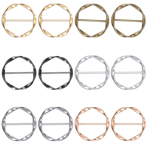 Larrel 12 Stück Damen Metall T Shirt Clip, Schal Ring Clip Runder Schnalle Seidenschal Ring Gürtelschnalle Damen Saum Knoten Hemd Krawattenklammer für Kleidung Kleid Hut Gürtel Schal DekorClip
