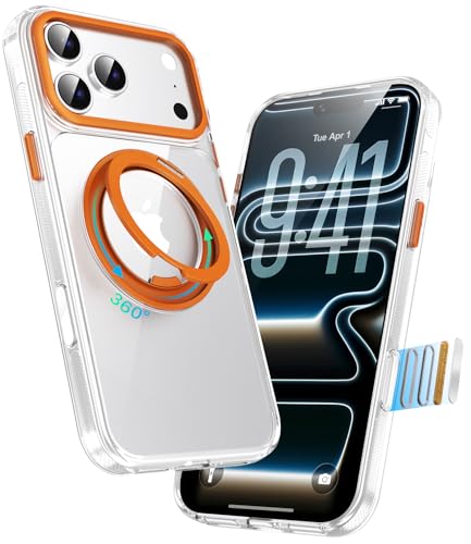Image of for iPhone 17 Pro Max Case, Compatible with MagSafe, Slim Shockproof Military-Grade Rugged Protective Case with Stand, Camera Control, Comfort Grip (E-Clear Orange, iPhone 17 Pro Max)