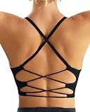 RUNNING GIRL Black Sports Bras for Women,Sexy Crisscross Back Seamless Backless Sports Bra Medium Support with Removable Pads(2935Black_M)