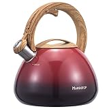 Whistling Tea Kettle for Stove Top Stainless Steel Tea Kettle Small Tea Pots 2.6 Quart with Wood Pat