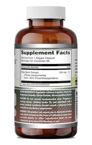 Image of Amazing Formulas Pine Bark Extract 100 Mg | Vegetarian Capsules Supplement | Non-GMO | Gluten-Free | Non-GMO | Gluten-Free | 1 Pack | 60 Count
