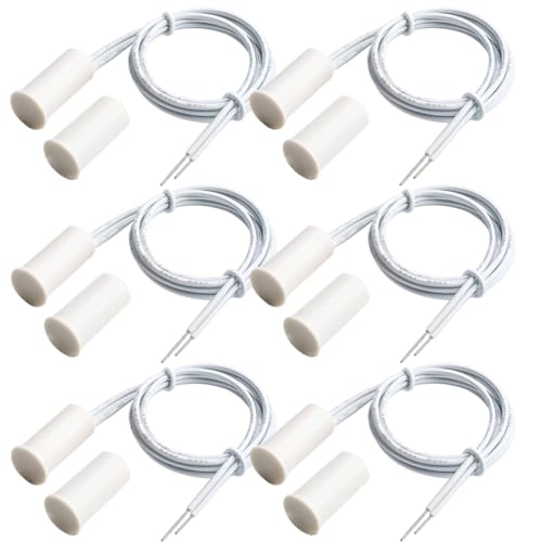 6pcs Blanca Interruptores Magnéticos de lengüeta con Sensor de Contacto de Puerta de Ventana de Seguridad con Cable Empotrado, (Imán Cerca - conectar Circuito, imán lejos - Romper Circuito)