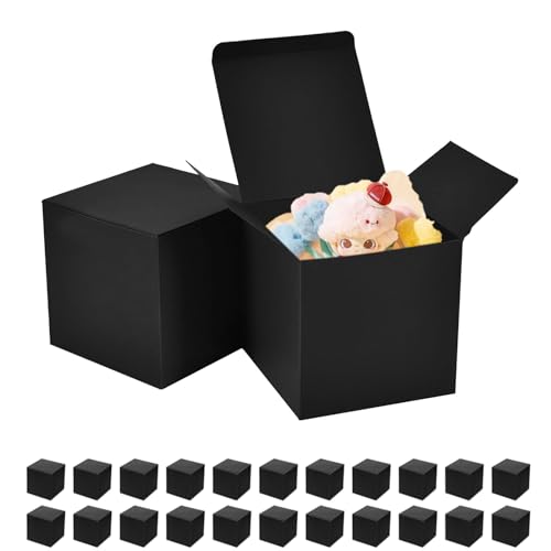 Aosric 24 Pack Black Gift Boxes 4x4x4 In – Premium Thick Cardstock Gift Box with Lids & Base Support – Small Party Favor Boxes for Wedding, Birthday, Baby Shower, Holiday Gifts