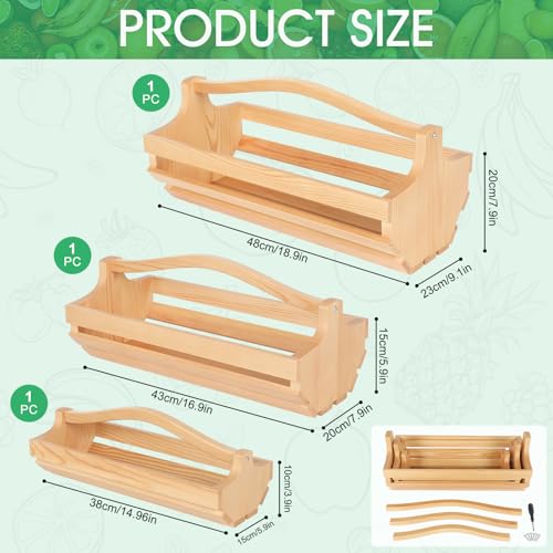 Reaeng 3-Piece Wooden Garden Harvest Basket Set with Handles (S/M/L), Sturdy Pine Wood Gathering Hod for Vegetable Harvesting, Fruit Picking & Farmhouse Storage Decor by Reaeng - Image 2