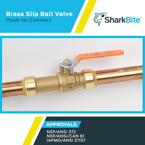 Image of SharkBite 3 /4 Inch Slip Ball Valve, Pack of 6, Push to Connect Brass Plumbing Fitting, PEX Pipe, Copper, CPVC, PE-RT, HDPE, 24736LFZ