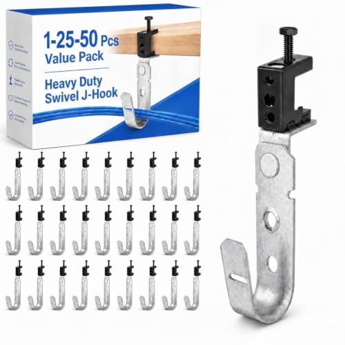 25 Pcs 3/4" Cable Support J Hook with Beam Clam J Hook Hanging Cable