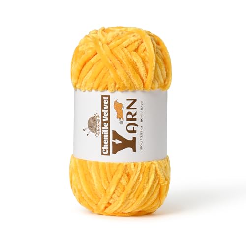 Image of Plush Chenille Chunky Yarn - Fluffy Velvet Yarns Crochet for Blanket Knitting and Crocheting - Soft Baby Yarn for Crocheting - Amigurumi Crochet Yarns 100g (87yds) (Golden Yellow)