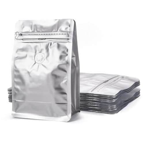 Crafans 10 bolsas de granos de café con válvula rectangular con cremallera, bolsas de almacenamiento de café con parte inferior plana, bolsas resellables con sellado térmico para almacenamiento de