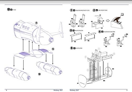 Instruction manual page showing detailed sub-assembly steps for the fuselage and interior components