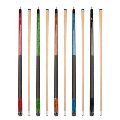 ASKA Set of 5 Pool Cue Sticks, 58" Canadian Maple Billiard Cues, 13mm Leather Tip, 5/16x18 Joint, Nylon Wrap, Mixed Weights
